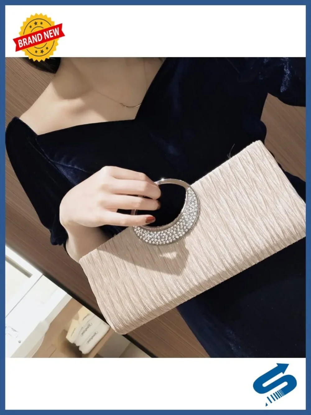 Rhinestone Pleated Clutch Purse Wristlet Wedding Evening Bag